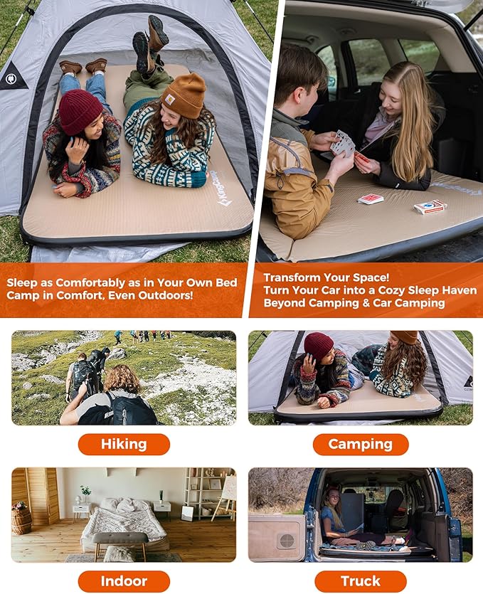 KingCamp Flexi Rest 5.0 Sleeping Pad for Camping, Inflatable Sleeping Mat, Portable Camping Mattress for Tent, Cot & RV Travel, PVC Free, Twin