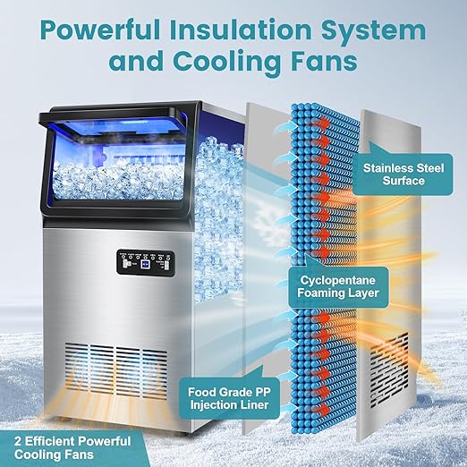 Commercial Ice Maker Machine 150LBS/24H, Dual Water Inlet Options, Stainless Steel Air Cooled Freestanding/Under Counter Ice Maker Smart LCD, Self-Cleaning, Quiet for Home, Bar, Restaurant