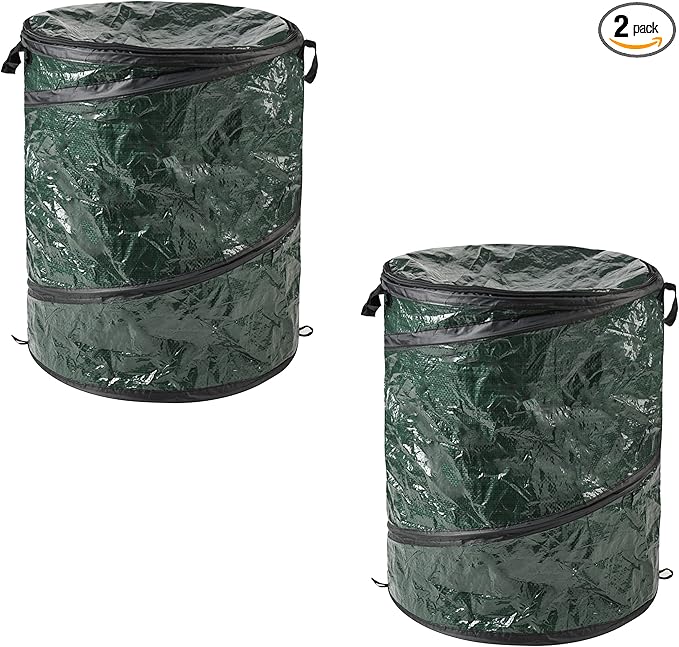 Wakeman 29.5-Gallon Pop up Outdoor Garbage Can Set - Set of 2 Collapsible Trash Cans for Parties, Yard Waste, or Laundry - Camping Accessories