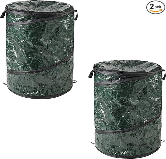 Wakeman 29.5-Gallon Pop up Outdoor Garbage Can Set - Set of 2 Collapsible Trash Cans for Parties, Yard Waste, or Laundry - Camping Accessories