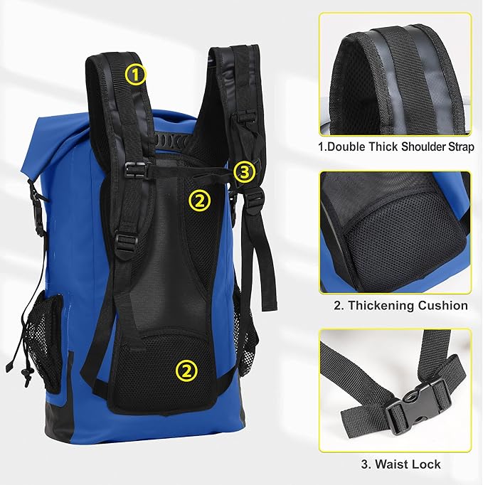 UPWELL 30L Waterproof Dry Bag Boating Backpack for Travel Hiking Camping Kayaking Hiking Swimming Floating Submersible Dry Bag blue