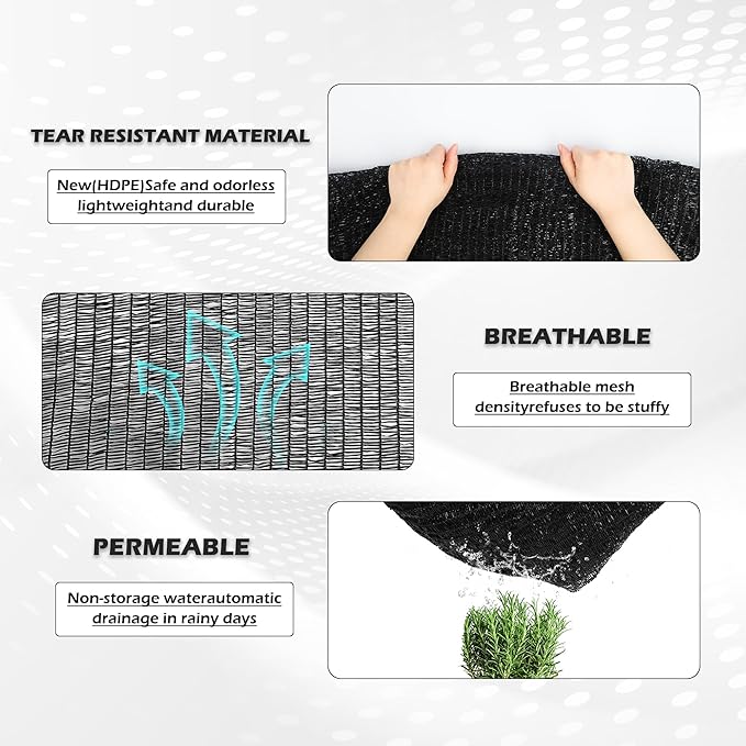 Garden expert 50% Sun Shade Cloth 10x15ft Mesh Tarp with Grommets for Plant Cover Patio Canopy Garden Pergola Greenhouse Car Barn Kennel Black