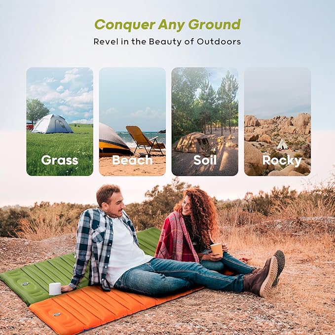 4 Inch Thick Inflatable Sleeping Pad for Camping, with Foot Pump and Pillow, Lightweight Camping Mattress for Outdoors, Backpacking, Hiking