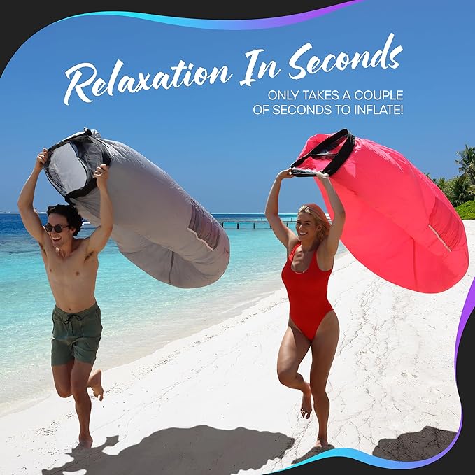 Nevlers Inflatable Lounger | 210T Polyester Inflatable Chair | No-Pump Blow Up Couch | Camping Couch Air Sofa Bed w/ 450 lbs. Cap., Pockets & Matching Bag | Use as Inflatable Couch for Adults & Kids