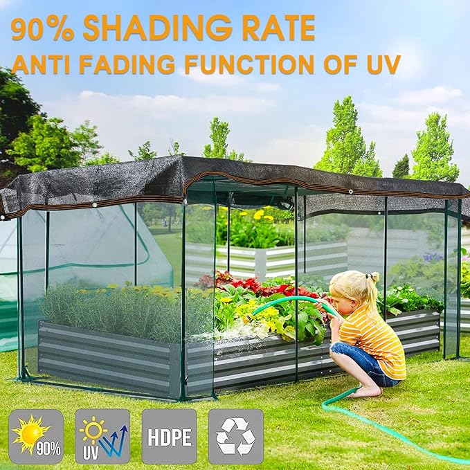 Shade Cloth, 80%-90% Garden Shade Mesh Net with Grommets, Outdoor Black Sunblock Neting Antifreezing Cover for Plant Pergola Patio Greenhouse Chicken Coop, 8x12FT