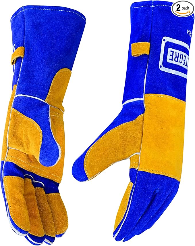 16” Welding Gloves – Heavy-Duty Heat & Flame Resistant Cowhide Leather, Kevlar-Stitched, 932℉ Protection for MIG, Stick, Forge, Fireplace, BBQ, Wood Stove (𝐁𝐥𝐮𝐞/𝐘𝐞𝐥𝐥𝐨𝐰)
