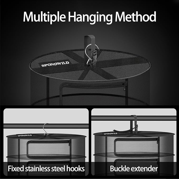 Herb Drying Rack Hanging Mesh Net，Medium 4+1 Layer Plant Drying Rack with Door-Type Zipper & Closed Storage Compartment for Folding Basket Dryer Fit in Grow Tents、Garden Outdoor