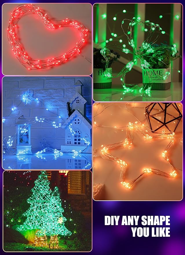 Minetom Upgraded Color Changing Fairy String Lights - 66 ft 200 LED 24 Colors USB Silver Wire Lights with Remote and Timer for DIY Bedroom Party Indoor Christmas Decoration, Adapter Included