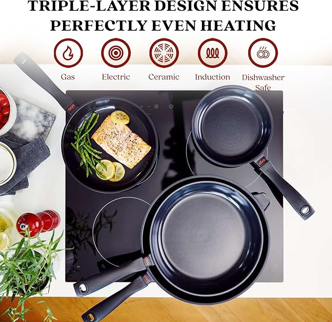 Alva Energy 8" & 9.5" Ceramic Nonstick Frying Pan Set - PFAS-Free, Lightweight, Fast Heating Skillet with Stay-Cool Handle - Non-Toxic, Dishwasher Safe Cookware