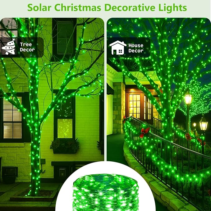 St. Patrick's Day Green Solar String Lights Outdoor, 2-Pack 72FT 400 LED Solar Fairy Lights, Copper Wire Twinkle Light for St. Patrick's Day Decorations Bedroom Party Garden Patio Tree (Green)