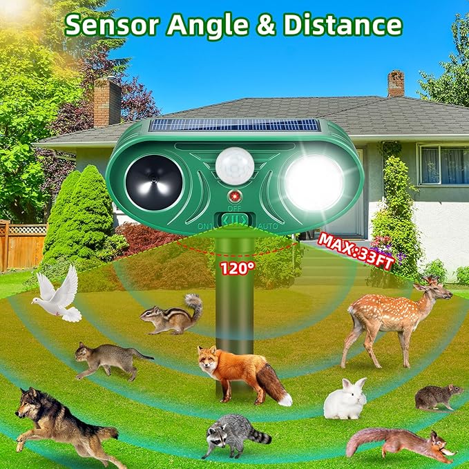 4 Pack Upgraded Ultrasonic Solar Animal Repellent Outdoor,Deer Repellent Devices Motion Detection,Animal Control for Deer Cat Squirrel Rabbit Dog Repeller Waterproof Yard Garden