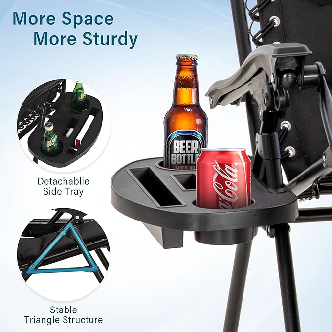 MFSTUDIO Padded Zero Gravity Chair Set of 2, Folding Patio Lounge Recliner with Adjustable Pillows & Cup Holder for Poolside Backyard, Support 400lbs(Pacific Blue)