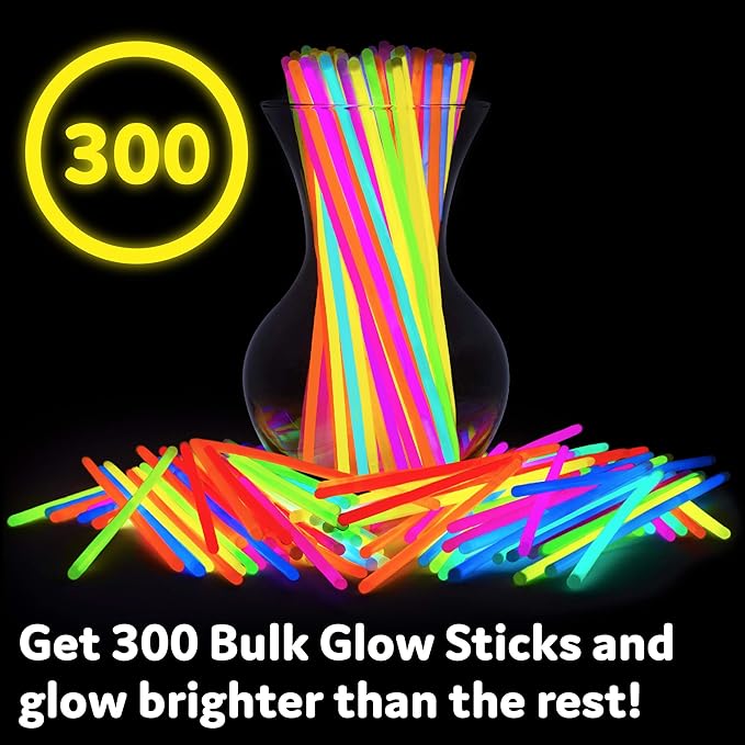 PartySticks Glow Sticks Party Supplies 200pk - 8 Inch Glow in the Dark Light Up Sticks Party Favors, Decorations, Neon Party Necklaces and Bracelets with Connectors