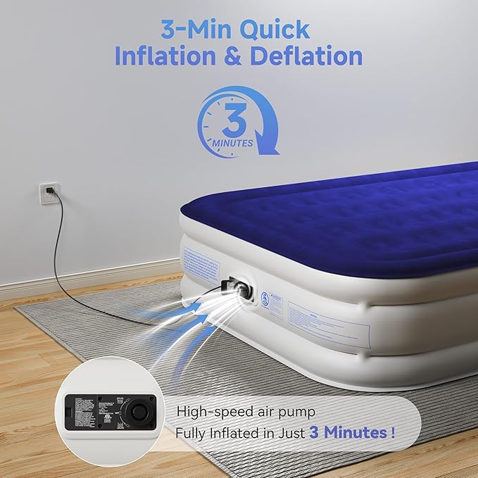 Air Mattress Twin with Built-in Pump 18", Comfortable Self-Inflating Air Mattress with High-Speed Pump, Durable Blow Up Mattress Twin with Storage Bag for Guests, Camping, Travel