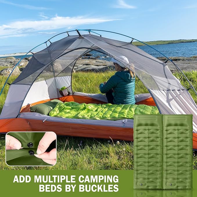 Sleeping Pad, 6" Extra Thick Camping Mat with Pillow Built-in Foot Pump, Ultra Comfortable Inflatable Sleeping Mat for Camping, Backpacking, Hiking, Camp Tent - Enjoy a Comfy Sleep