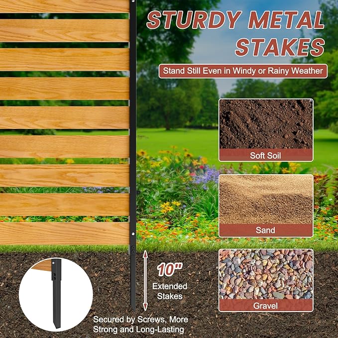 LILYPELLE 36in W x 44in H Air Conditioner Fence, 2 Panels Outdoor Privacy Fence Screen with Metal Stakes, Outside Decorative Fences Trash Can Pool Equipment Enclosure Panels