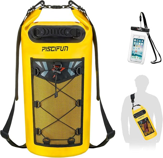 Piscifun Dry Bag, Waterproof Floating Backpack 5L/10L/20L/30L/40L with Waterproof Phone Case for Boating, Kayaking, Fishing