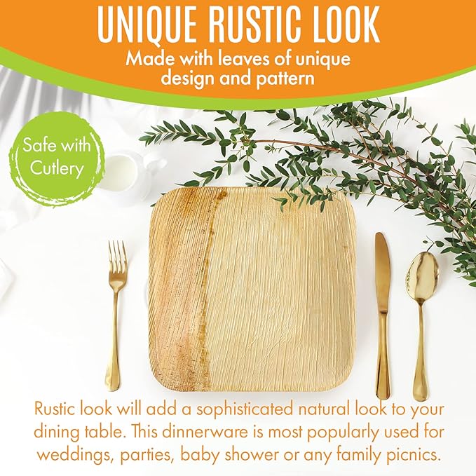 Raj Palm Leaf Bulk Plates like Bamboo plates Disposable, Decorative Compostable Tableware for wedding, Lunch, Dinner, Birthday, Camping, Outdoor (6" 400 | 5 Cases I 2000 Pack))