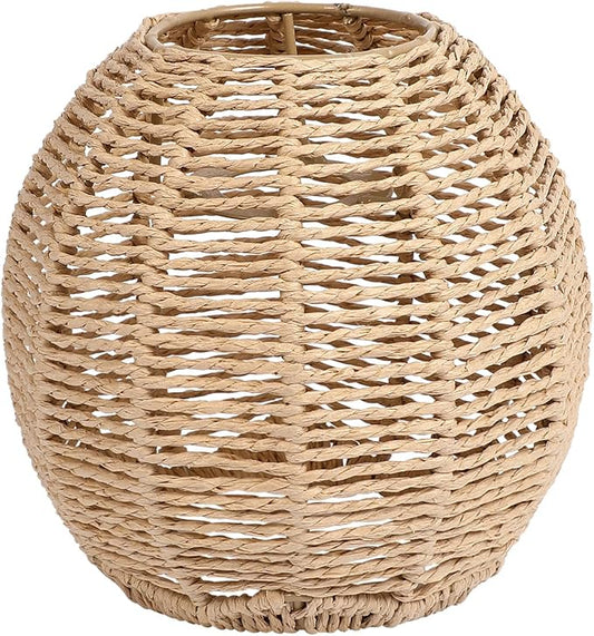 DOITOOL Rattan Lamp Shade, Small Wicker Lamp Shade,Woven Pendant Light Covers Boho Lamp Shade Replacement, Retro Lampshade for Floor Lamps, Chandelier, Desk lamp, Wall Sconces (Khaki Dark/Light)