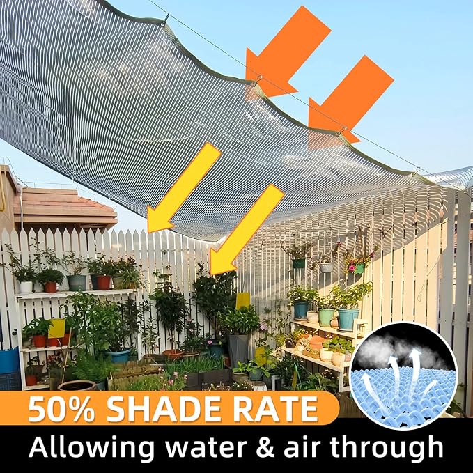 50% Shade Cloth, 6.5x16.5FT Sun Shade Cover Net Mesh Tarp with Grommets for Greenhouse, Plant, Garden, Patio, Pergola, Sun Shade Canopy Black