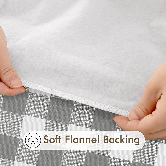 Fitable Round Vinyl Fitted Table Cover - 2 Pack Waterproof Checkered Elastic Edged Tablecloth Flannel Backed Table Cloth for Picnic Party, Silver/White (Fit for 45"-56" Round Tables)