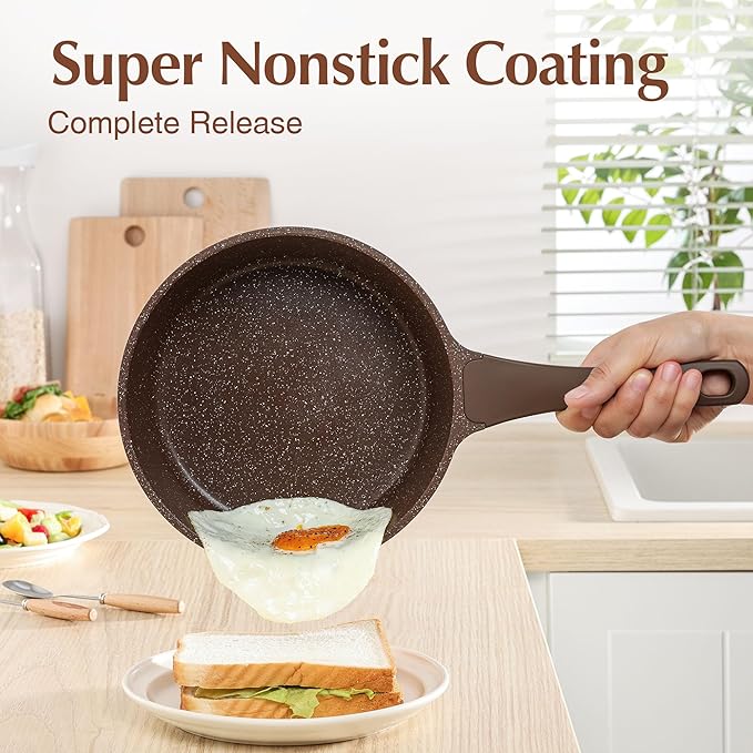 SENSARTE Saucepan Nonstick with Lid 1.5 Quarts Granite Coating Sauce Pot Small Kitchen Cooking Pot, Induction Comptable, Free of Intentionally Added PFOA