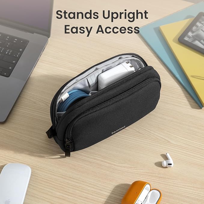 tomtoc Electronic Organizer Travel Case, Water Resistant Dual Compartment Tech Pouch Cable Organization Storage Bag for Charger, Cord, Phone, Hard Drive, Power Bank, Accessories Travel Essentials