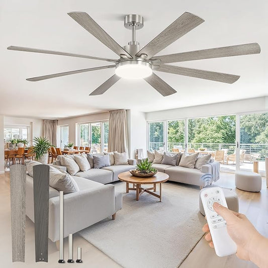 72 Inch Ceiling Fan with Light, Brushed Nickel Modern Ceiling Fan with large LED Panel, Quiet Reversible DC Motor, 6-Speeds, 3CCT, Indoor/Outdoor Ceiling Fans for Living Room, Garage, Bedroom