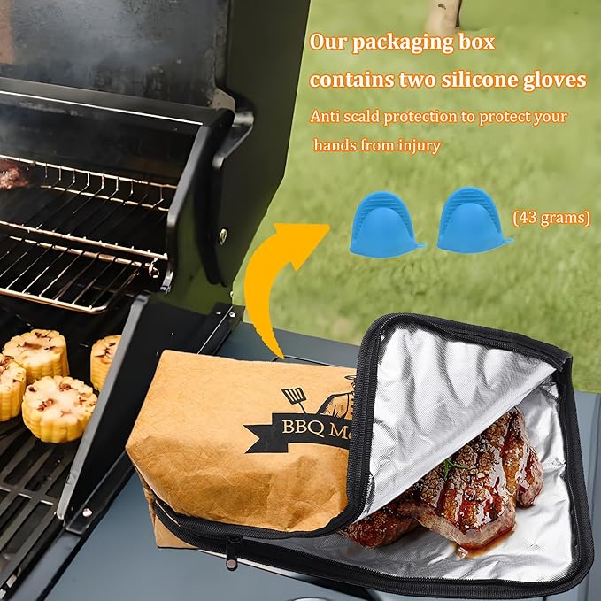 BBQ Blanket for Meat – 21-Inch Insulated Resting Bag for Brisket, Turkey, Pork Shoulder – 5-Layer Heat Retention, Wide Mouth with Handle – Grilling & Smoking Accessories, Gift for BBQ Lovers