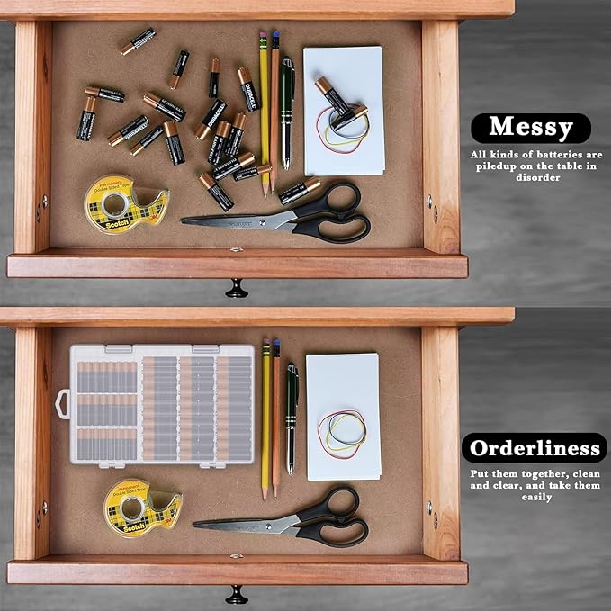 Linkidea Battery Organizer Storage Case, Battery Box Holds Batteries for 40 AAA, 60 AA, Large Capacity and Portable Battery Caddy