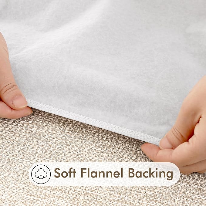 Fitable 4 Pack Vinyl Fitted Round Table Cover with Elastic- Waterproof Faux Linen Tablecloth Flannel Backed Wipeable Table Cloth for Picnic Camping, Nature (Fit for 36"-44" Round Tables)