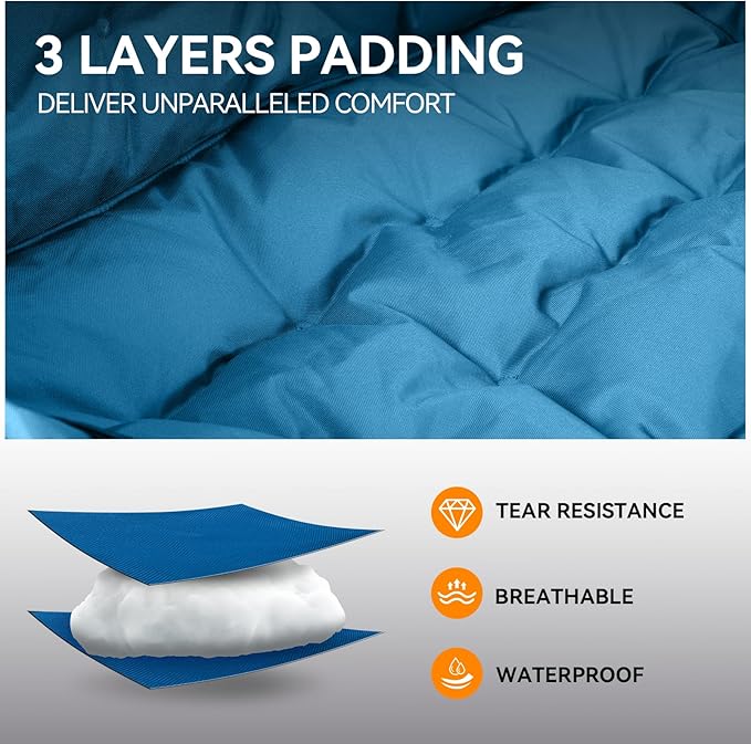 Double Camping Chairs Padded Loveseat Chair for 2 Person - Heavy Duty Oversized Camping Couch for Adults Outdoor Lawn Beach - Portable Folding Sofa with Cup Holders and Carry Bag, Bright Blue