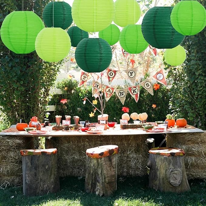 BEISHIDA 12 Pcs Forest Mix Paper Lanterns,Hanging Decorative Chinese Japanese Round Paper Lantern Lamp for Birthday Wedding Baby Bride Shower Home Party Decoration