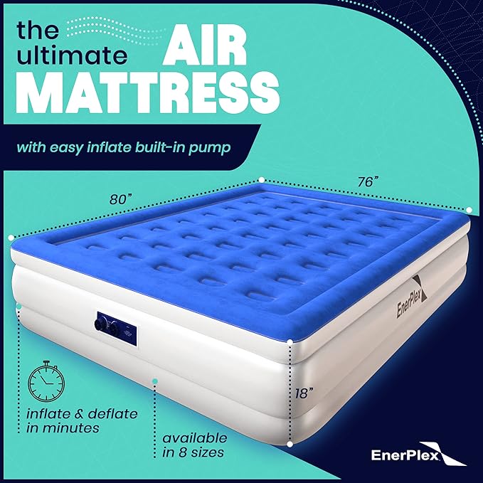 EnerPlex Air Mattress with Built in Pump - Self-Inflating Blow Up Mattress with Neck Support - Inflatable Air Bed for Portable Travel & Home Use