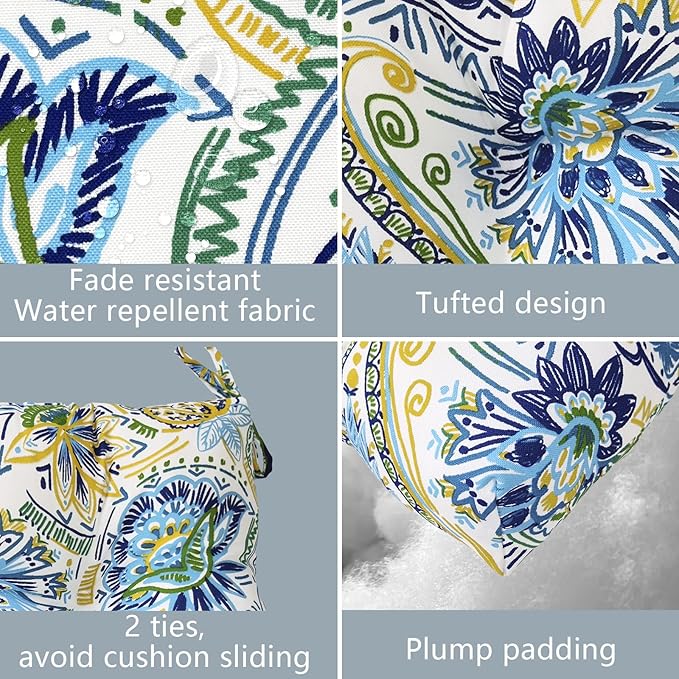 LVTXIII 2 Pack Outdoor/Indoor High Back Chair Cushions, Deep Seat Patio Seat and Back Cushion Set, Stuffed High Rebound Foam Rocking Chair Cushions, 44”x22”x4”, Paisley Blue