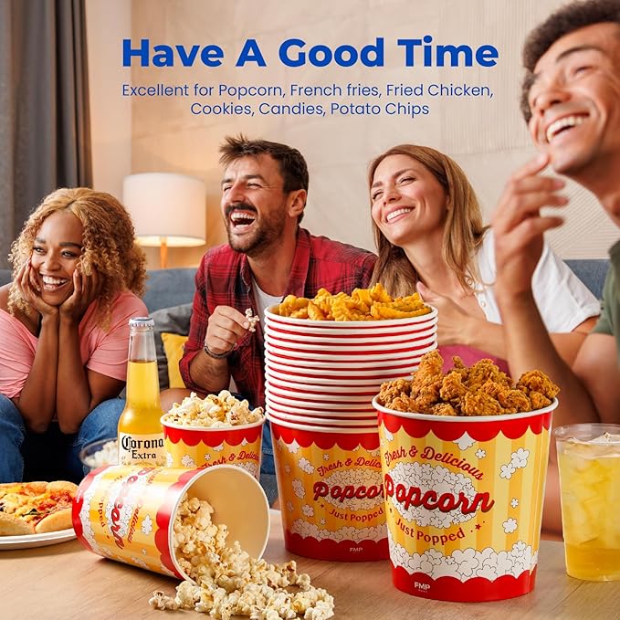 Fit Meal Prep 360 Pack Classic Paper Popcorn Buckets Disposable, 64 Oz Grease Resistant Popcorn Bowls Cups for Machine Home Theater Carnival Movie Night