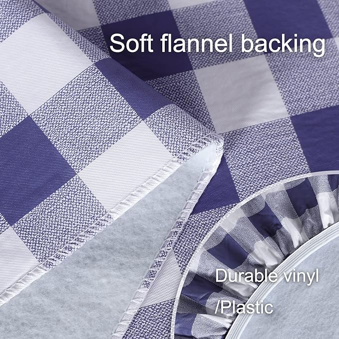 Fitable Checkered Picnic Table Cover Waterproof Vinyl Fitted Table Cover Flannel Backing Outdoor Indoor Tablecloth 30"x96" for Picnic, Travel, Holiday, Party, Folding Table, Navy
