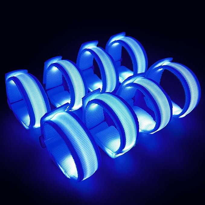 8 PCS LED Glow Bracelets, Light Up Wristbands - Halloween Glow in The Dark Party Bracelets Favors Supplies for Christmas, Concerts, Festivals, Game Prizes, Sports, Rave Accessories（Blue）