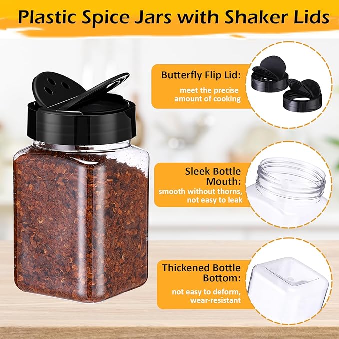 30 Pack Plastic Spice Jars with Shaker Lids Clear Seasoning Containers Spice Bottles for Kitchen Storing Spice Herbs Seasoning Powders(Triangle,12.2 oz)