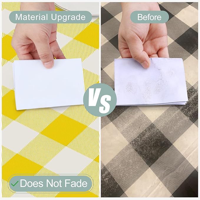 misaya Rectangle Waterproof Vinyl Table Cloth, Buffalo Flannel Backed Tablecloth, Wipeable Plastic Table Cover for Dinner, Kitchen, Outdoor (52" x 70", Yellow and White)