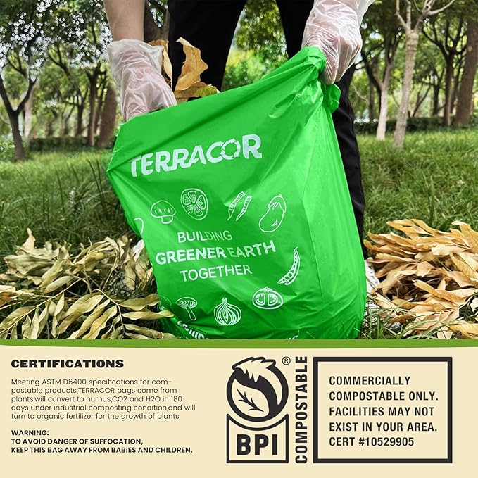 13 Gallon Compostable Trash Bags,50 Count, Heavy Duty Tall Kitchen Food Scrap Waste Bag,Certified BPI and ASTM D6400 Standard
