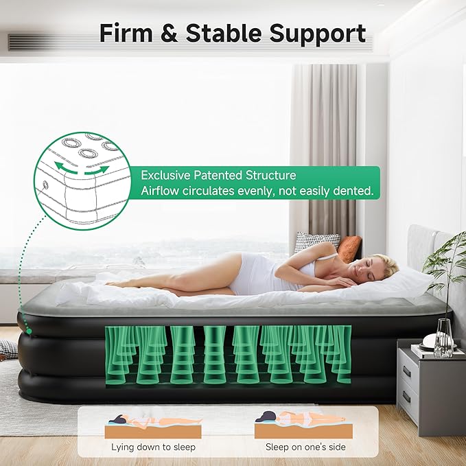 Air Mattress Full with Built-in Pump 18", Comfortable Self-Inflating Air Mattress with High-Speed Pump, Durable Blow Up Mattress Full with Storage Bag for Guests, Camping, Travel