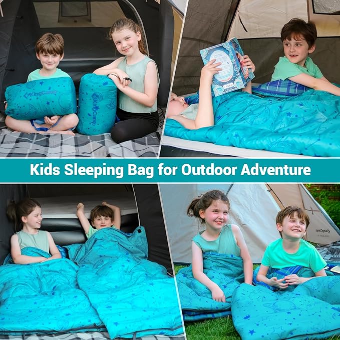 KingCamp 45° F Kids Sleeping Bag, Lightweight Waterproof & Compact Flannel Sleeping Bags Cold Weather & Warm Youth Essentials Gear Accessories for Camping, Fits 10-12 Children up to 5'5" Tall