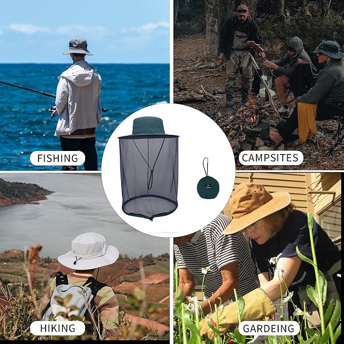 Fishing Hat Sun Protection Hat Mosquito Head Net for Outdoors Bucket Hat with Hidden Net Mesh