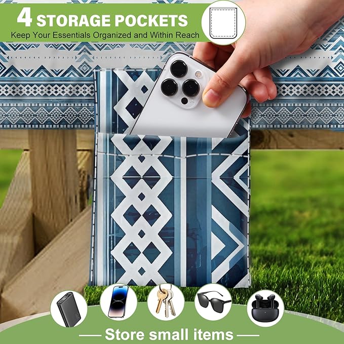 Fitted Picnic Table Cover with Bench Covers Waterproof Elastic Edges Rectangle Patio Tablecloth Outdoor Camping Essentials Stuff Rv Accessories Summer Trip Travel Camper Gifts for Woman Men, 96in 8 ft