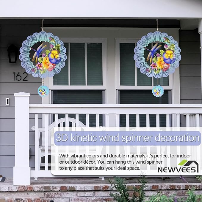 Dragonfly Metal Wind Spinners - Gifts for Women Mom Grandma Wife, Hanging Wind Spinner for Outdoor & Indoor Decorations, 12 inch Wide, 21 inch Long, Wind Spinner for Christmas Ornament Gifts