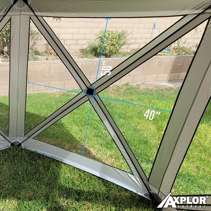 AxplorOutdoor Pop Up Canopy Screen Tent 10x10 | Camping Gazebo | Portable Outdoor Screened Room | Standing Height 5-Sided Camper with Carry Bag