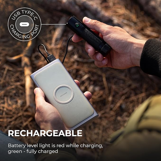 LED Rechargeable Flashlight - Super Bright 1250 High Lumens Flashlight, Waterproof IP68 Small Compact Pocket Tactical Flashlight for Home, Emergency, Rescue, Camping, Gifts for Men Black