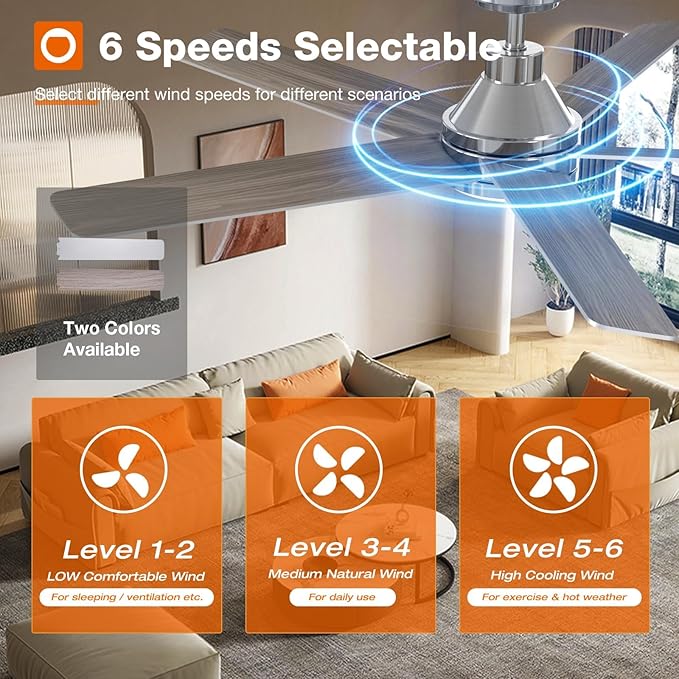 addlon Ceiling Fans with Lights, 52 inch Ceiling fan with Light and Remote Control, Reversible, 3CCT, Dimmable, Noiseless, White Ceiling Fan for Bedroom, Indoor/Outdoor Use