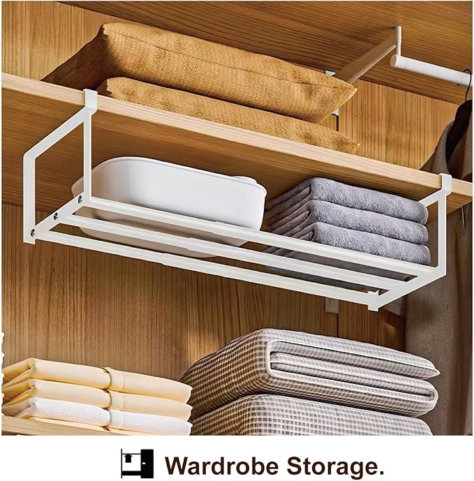 Expandable Shoe Rack Organizer - Adjustable Shoe Rack & Under Cabinet Shelf - for Shoe or Clothing Storage and Organization, Under Shelf Storage (Black,4 Pcs)